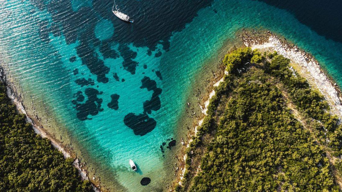 A sheltered Mediterranean cove seen from above